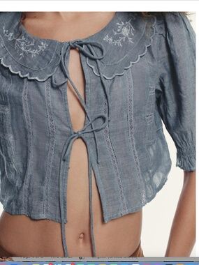 Zara light blue embroidered shoulder coverup